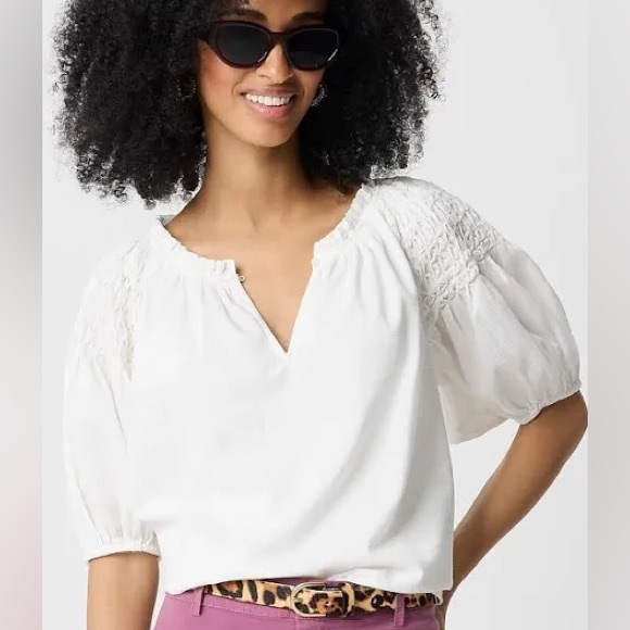 Tommy Hilfiger White Crochet Trim V-Neck Top Blouse Short Sleeve Embroidered XL - Picture 1 of 7